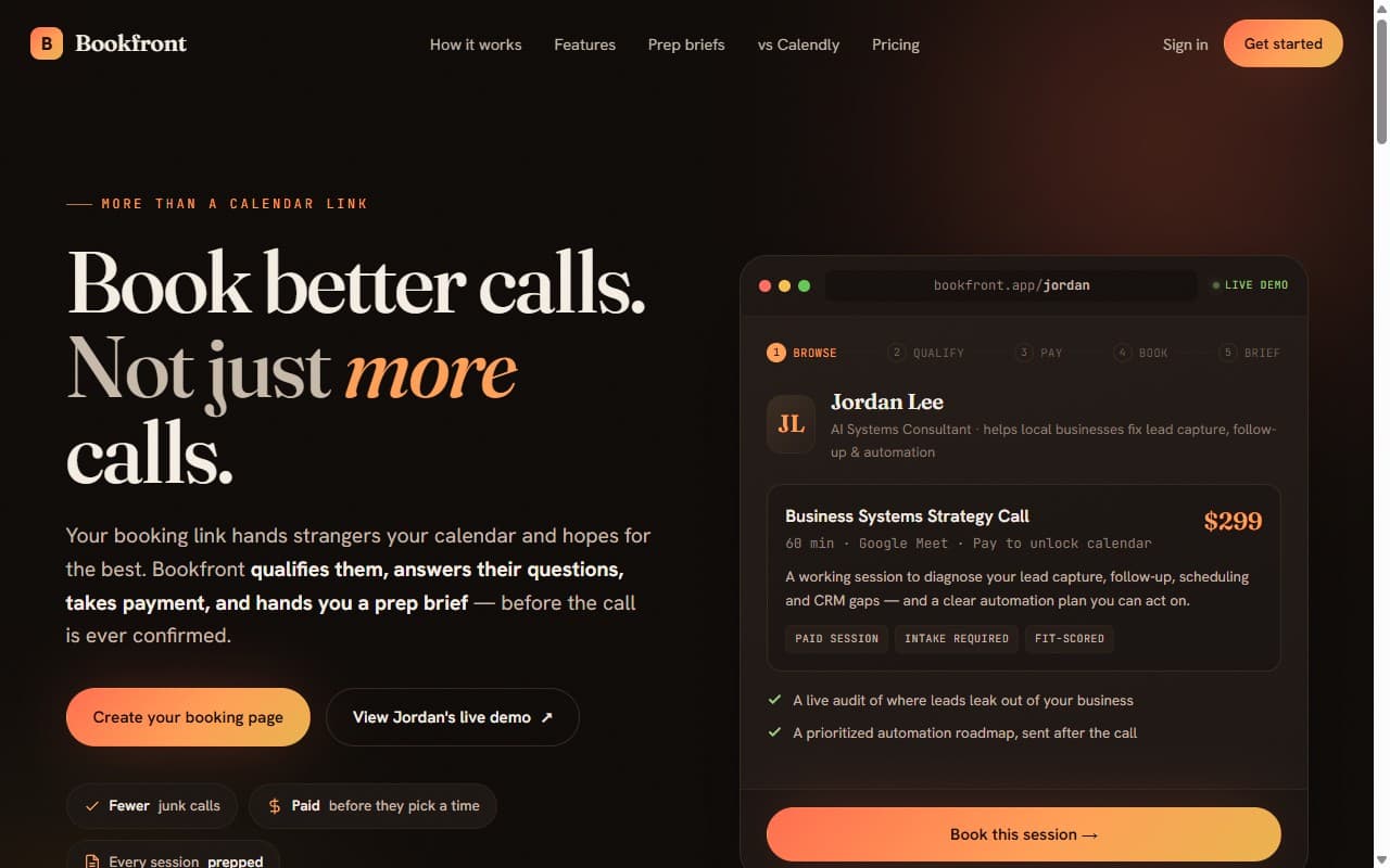 BookFront — live site screenshot